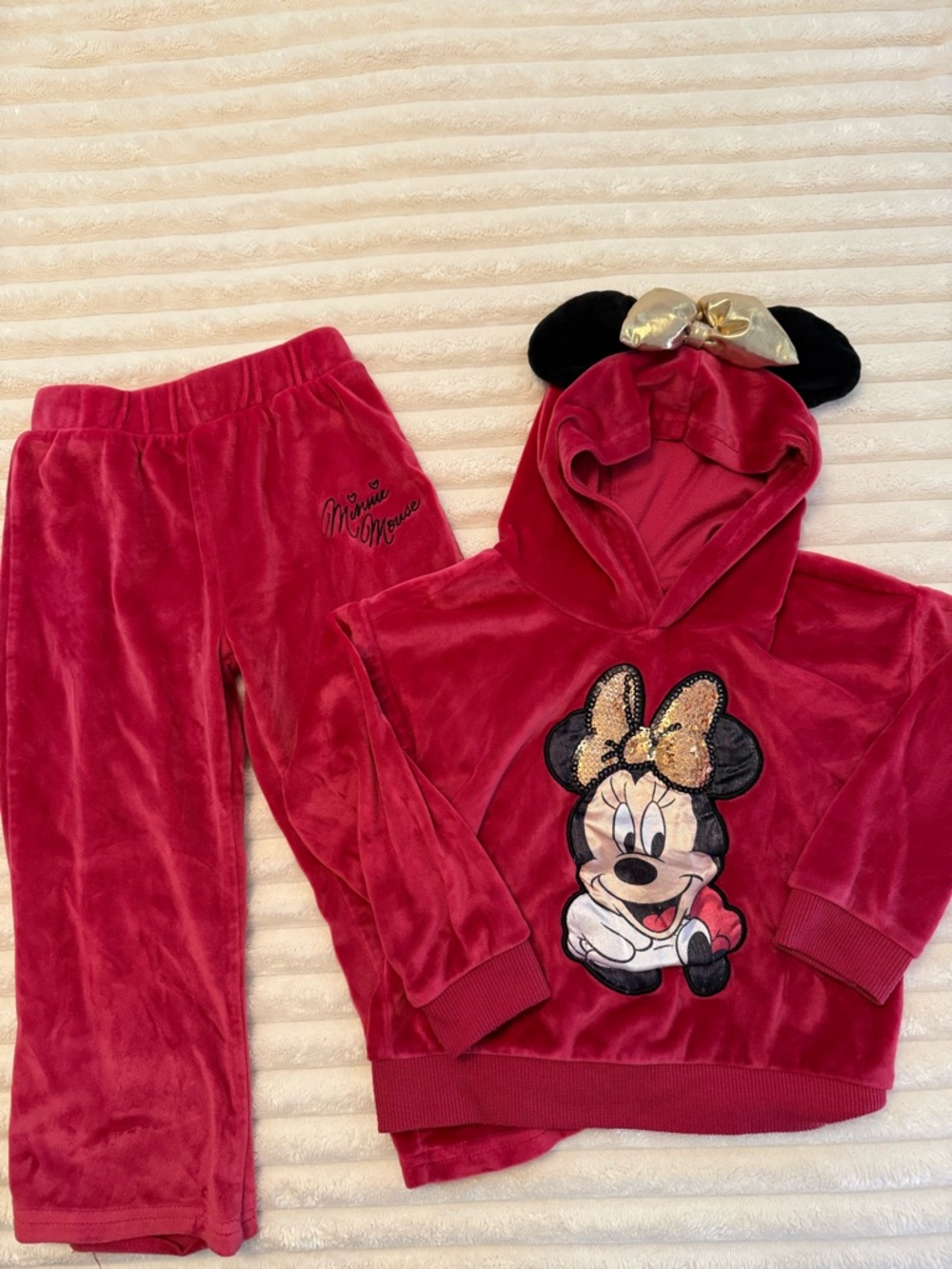 Minnie Mouse Girls Plush Hoodie & Pants Pajama Set